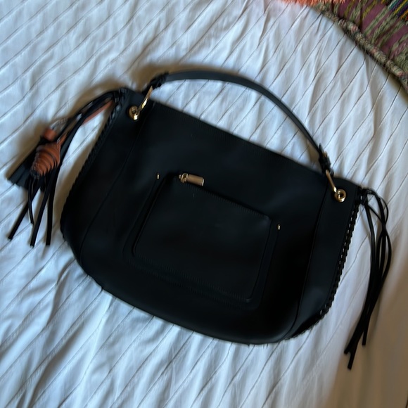 Anthropologie BLACK polyurethane purse w tassels and fringe. - Picture 4 of 8